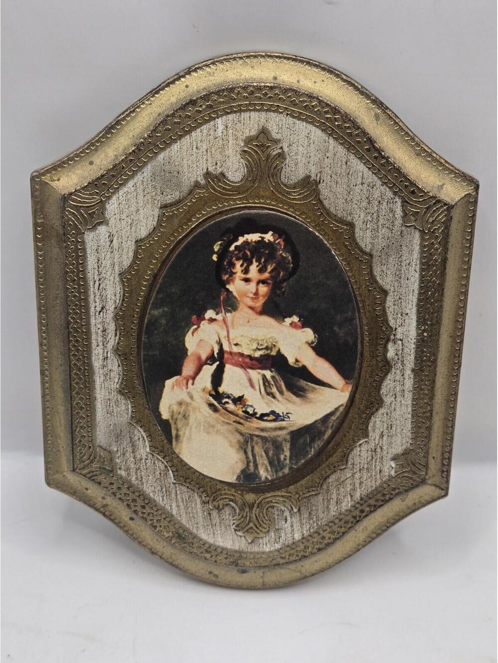Vintage Miss Murray Wall Plaque Gold Ornate Made in Italy Portrait Print 5"